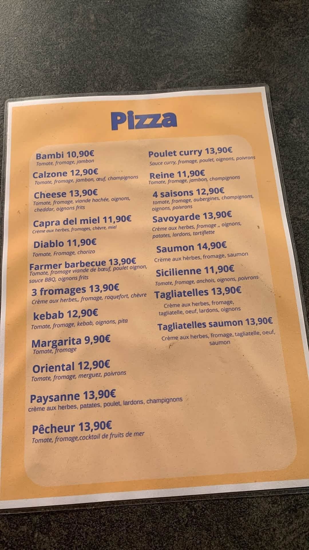 Carte physique des pizzas au feu de tradition