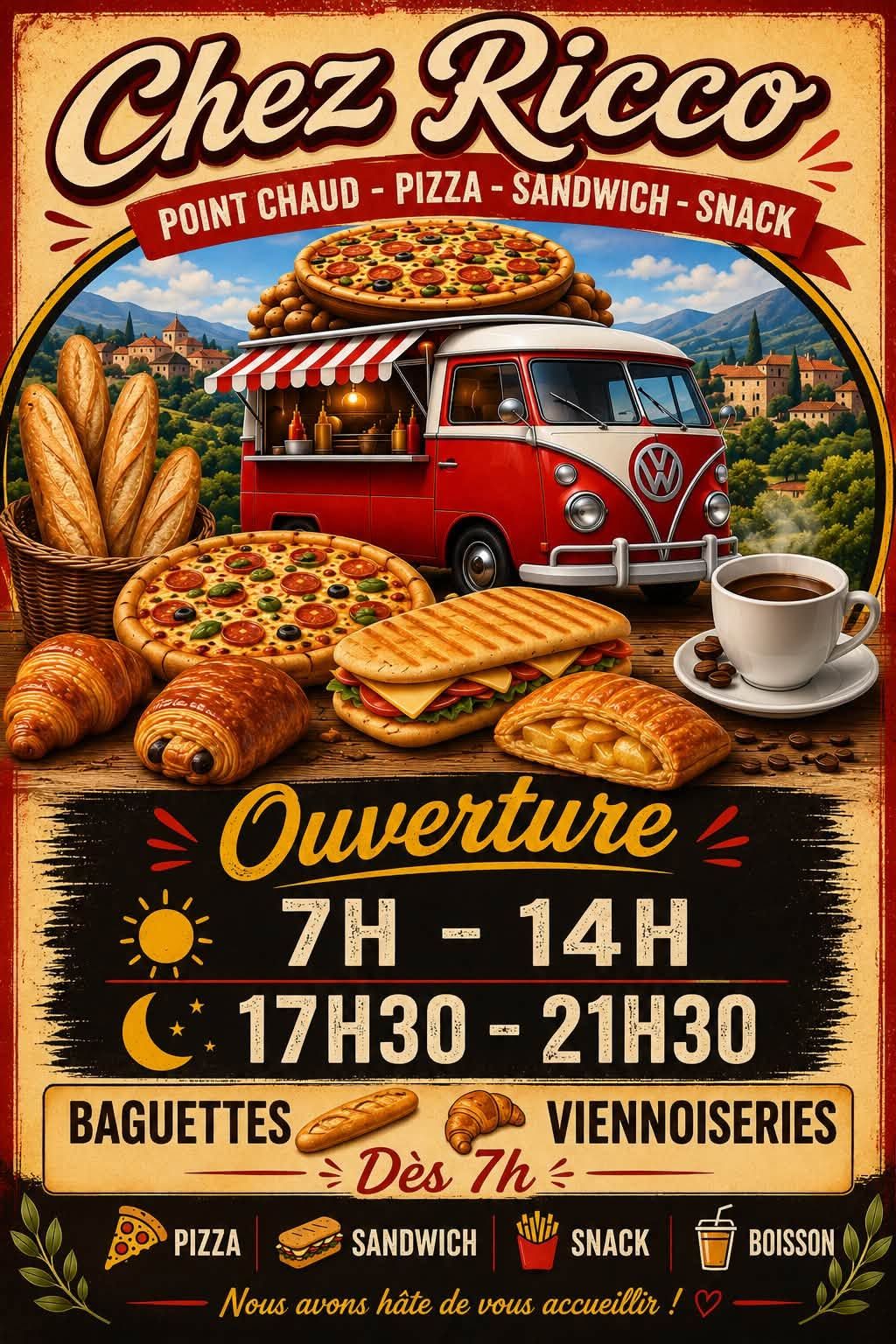 Spécialités pizzas, paninis, cafés & viennoiseries